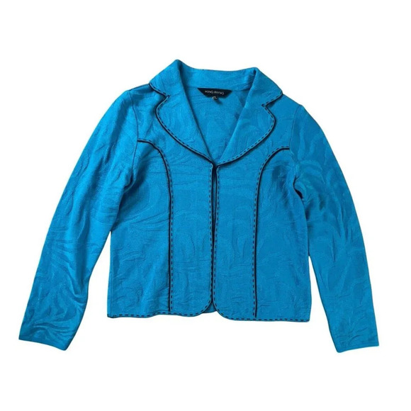 Ming Wang Women's Long Sleeve  Blue Collared Sweater Blazer Size XS Open Front - Picture 1 of 16